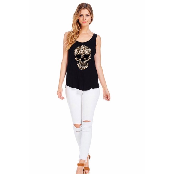 Leopard Print Sugar Skull Tank Top - Picture 2 of 12